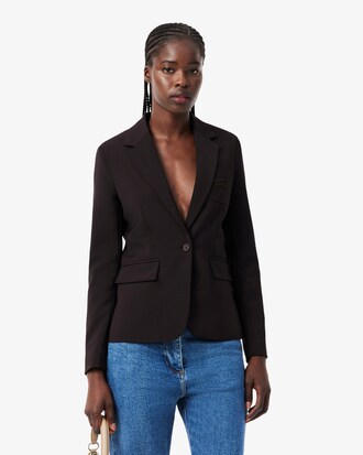 Blazer in lana slim fit con logo ricamato