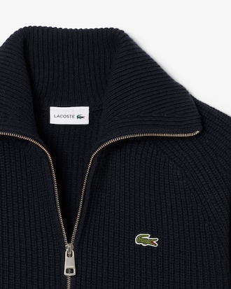 Maglione a collo alto in lana cardata con zip