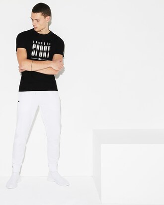 T-shirt da tennis da uomo in jersey tecnico con scritta e collo rotondo Lacoste SPORT