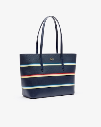 Tote bag con zip Chantaco in pelle piqué a righe colorate da donna