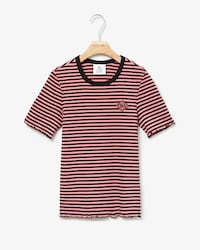 T-shirt da donna in cotone a costine a righe con collo rotondo Lacoste LIVE