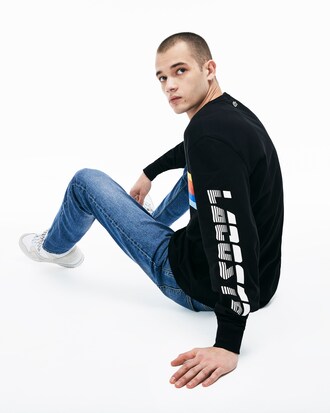 T-shirt da uomo in cotone a righe arcobaleno con scritta Lacoste LIVE