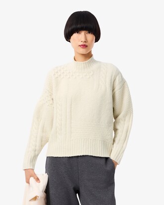 Maglione in lana a collo alto effetto patchwork