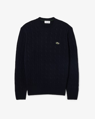 Maglione girocollo a trecce in lana cardata