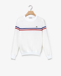 Pullover da donna in cotone a righe tricolori con collo rotondo MADE IN FRANCE