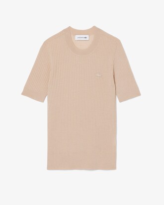 Maglione a maniche corte in lana merinos a coste