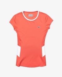 T-shirt da tennis da donna in jersey tecnico elasticizzato e rete con collo rotondo Lacoste SPORT