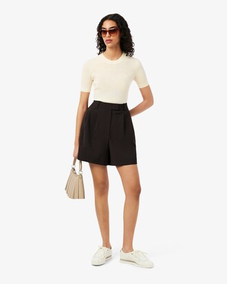 Maglione a maniche corte in lana merinos a coste