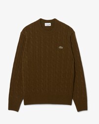 Maglione girocollo a trecce in lana cardata