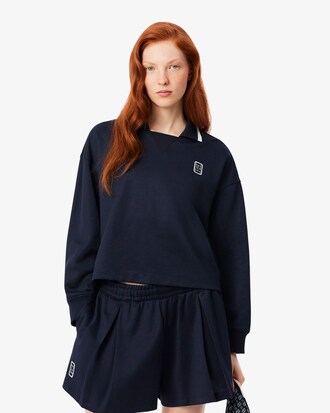Felpa oversize in piqu&eacute; con colletto a polo