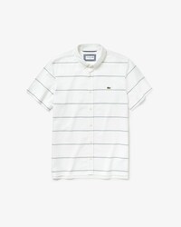 Camicia da uomo a maniche corte in lino e cotone a righe slim fit