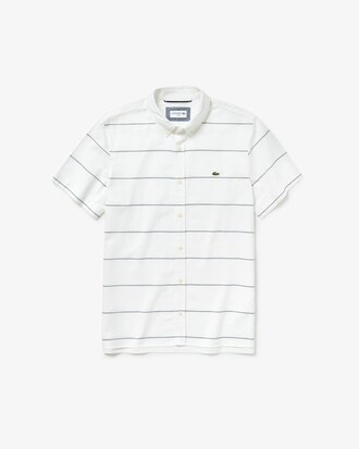 Camicia da uomo a maniche corte in lino e cotone a righe slim fit