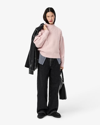Maglione in lana a collo alto effetto patchwork