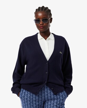 Cardigan in cotone a punto muschio con scollo a V