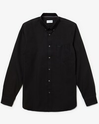 Camicia regular fit in mini piqu&eacute; di cotone tinta unita