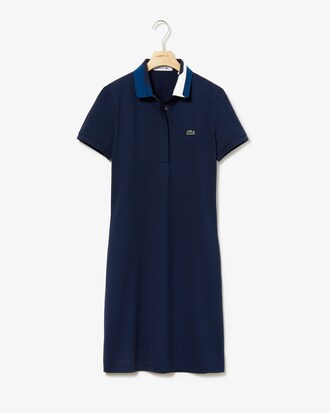 Vestito a polo da donna in piqu&eacute; di cotone elasticizzato con colletto color block