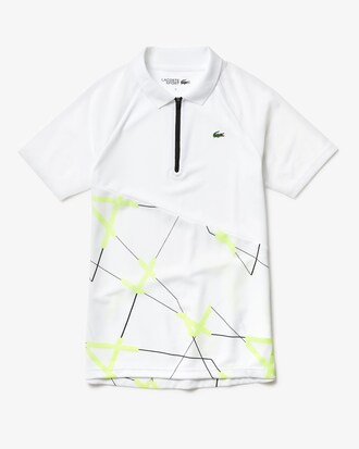 Polo da tennis da donna traspirante con stampa geometrica e colletto con zip Lacoste SPORT