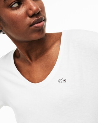 T-shirt con collo svasato in jersey di cotone morbido tinta unita