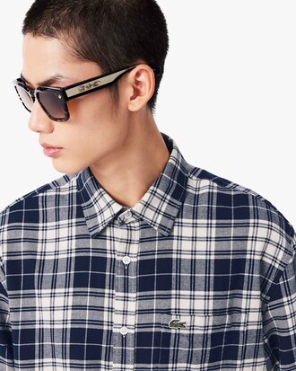 Camicia regular fit in flanella con motivo scozzese