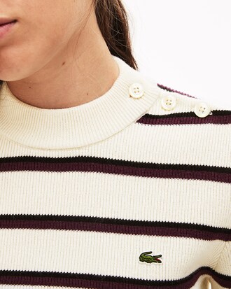 Pullover da donna in lana e cotone a righe con collo rotondo Lacoste LIVE