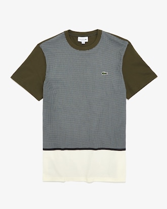 T-shirt da uomo in cotone con collo rotondo e inserto a quadri patchwork