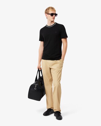 T-shirt in piqu&eacute; elasticizzato con colletto a righe