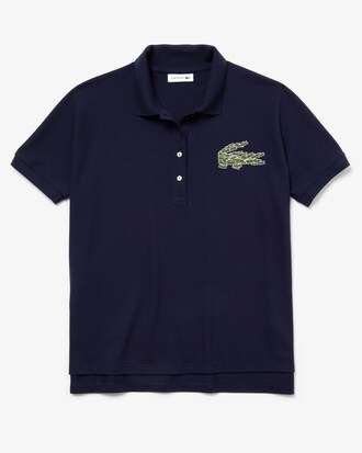 Polo da donna relaxed fit morbida in piqu&eacute; con logo multicoccodrillo