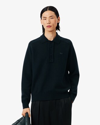 Maglione con collo a polo in feltro di lana Runway