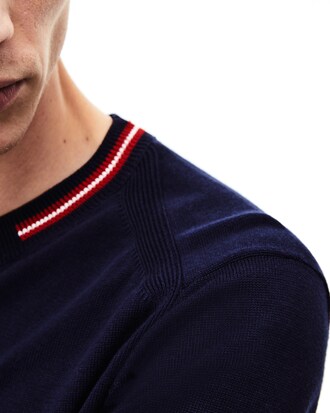 Pullover da uomo in cotone con righe a contrasto, collo rotondo e impunture miste