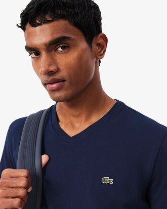 T-shirt con collo a V in jersey di cotone Pima leggero