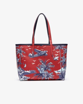 Tote bag con zip Anna double face, con pochette e stampa hawaiana da donna