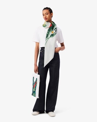 Foulard quadrato in seta con stampa Runway