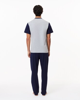 Completo pigiama lungo in cotone colorblock