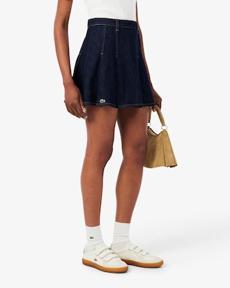 Short Pleated Denim Skirt