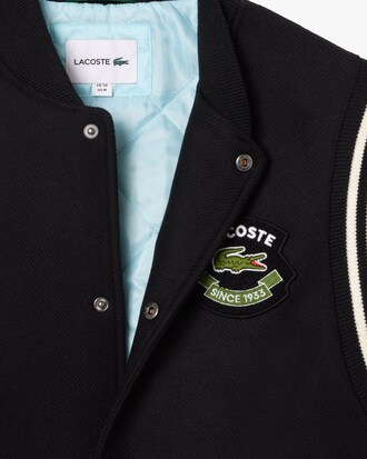 Giacca stile college in lana con stemma a contrasto