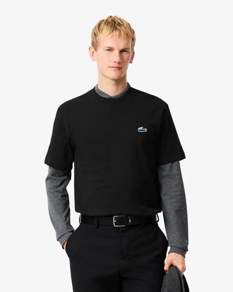 T-shirt in jersey pesante con coccodrillo e paesaggio