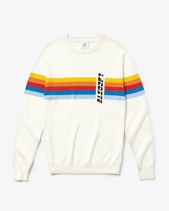 Pullover da uomo in cotone a righe arcobaleno con collo rotondo Lacoste LIVE