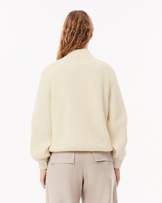 Maglione in lana a coste inglesi con collo con zip