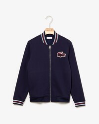 Giacca da bambino con zip, patch a forma di coccodrillo e righe a contrasto