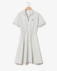 Abito a polo fluido in maglia cady a righe con cintura elasticizzata