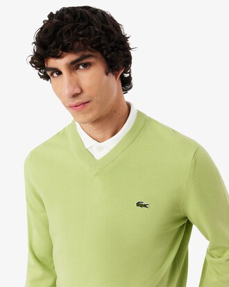 Maglione monocromatico in cotone con scollo a V