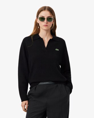 Maglione con colletto da polo in cashmere a maglia 3D