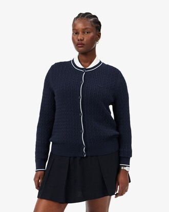 Cardigan a righe in maglia a trecce