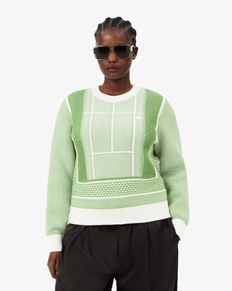 Maglione jacquard grafico con campo da tennis