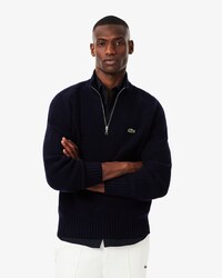 Maglione a collo alto in lana cardata con zip