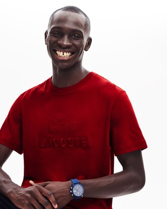 T-shirt da uomo in cotone con collo rotondo e ricamo Lacoste tono su tono