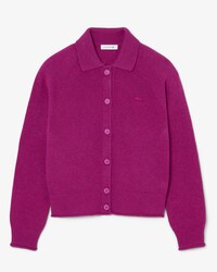 Cardigan con colletto a polo in maglia 3D di lana cardata