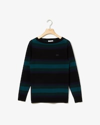 Pullover da donna in jersey di lana a righe con scollo a barchetta