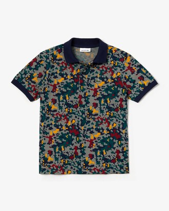 Polo da bambino in piqu&eacute; di cotone con stampa mimetica Lacoste