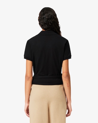 Polo incrociata in mini piqué elasticizzato